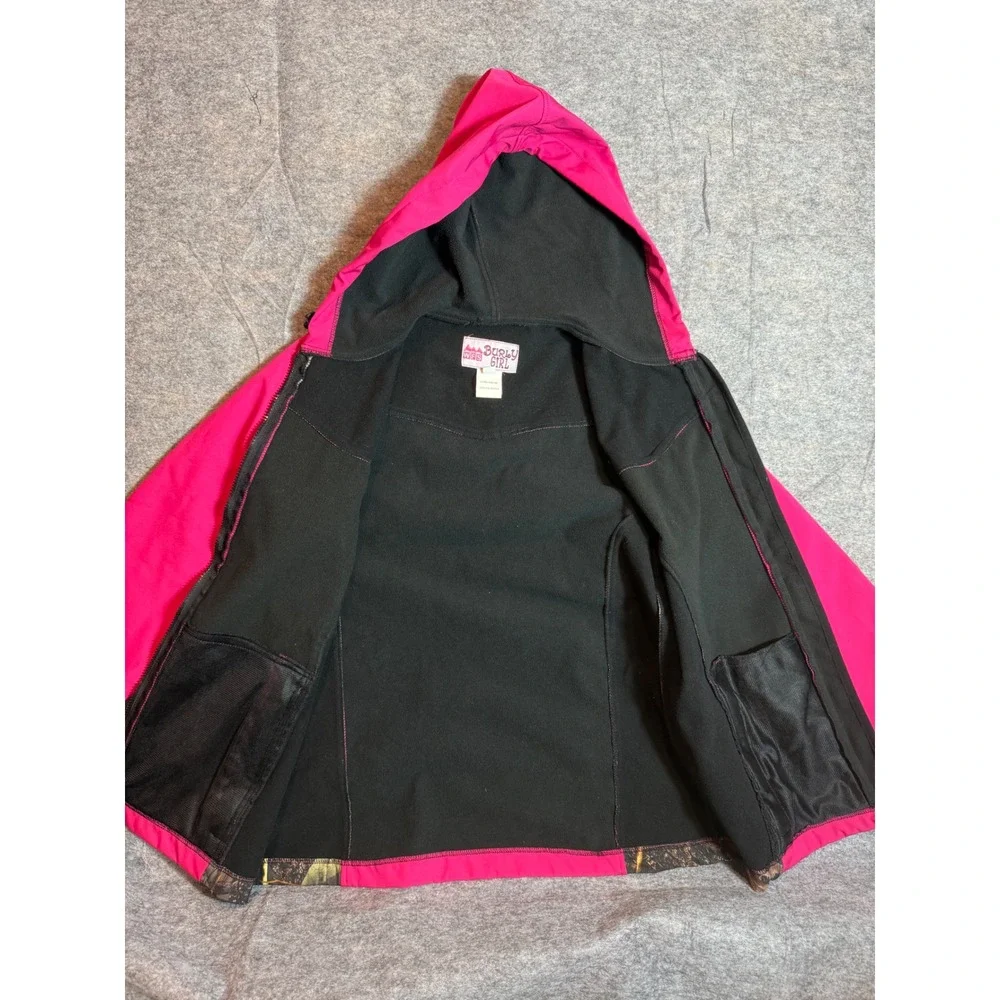 WFS Burly Girl Women Pink Camo‎ Softshell Hooded Hunting Jacket Large